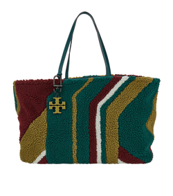 Tory Burch Britten Reversible Tote, Faux Shearling, Green, 3*